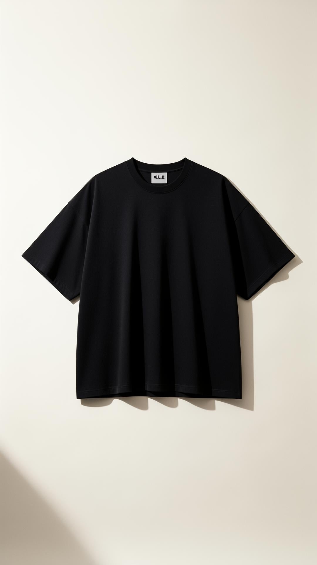 NP-001 black heavyweight oversized tee — flat lay